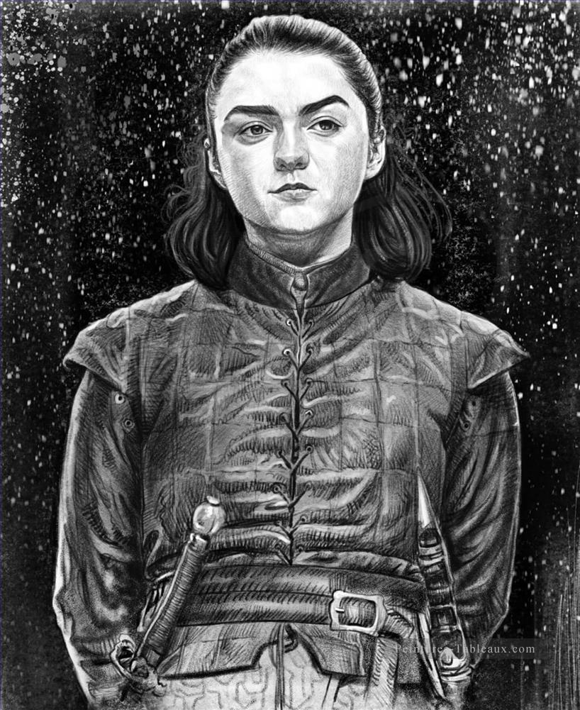 Portrait d’Arya Stark dans la neige Le Trône de fer Peintures à l'huile